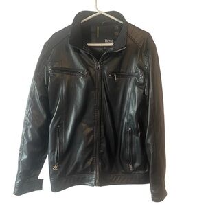 Robert Phillipe Jacket Hoodie Faux Leather Black Small